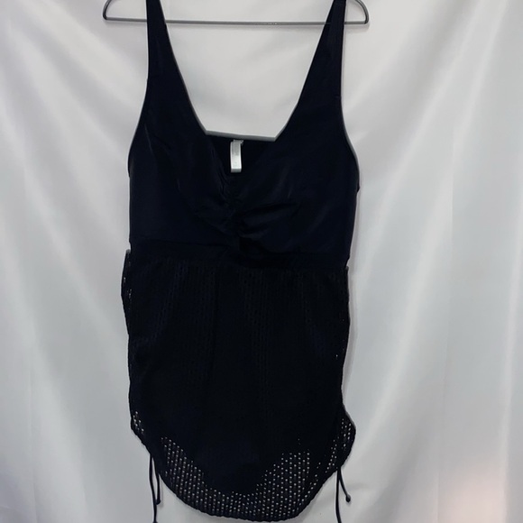 SWIM BY CACIQUE WO SIZE 22 BLACK ONE PIECE SWIMSUIT ADJ STRAPS MESH LOOK OVERLAY - Picture 6 of 15